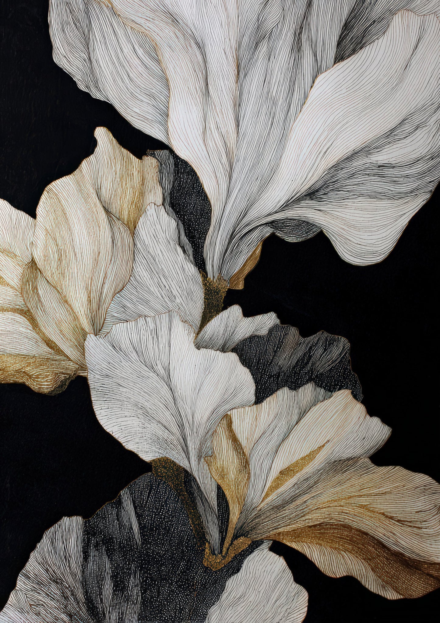 Golden Petals Print, Dramatic Floral Wall Art