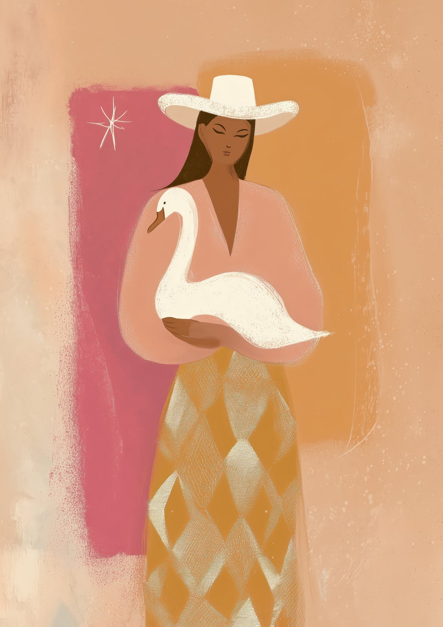 Woman with a Goose Print, Folk Figurative Wall Art