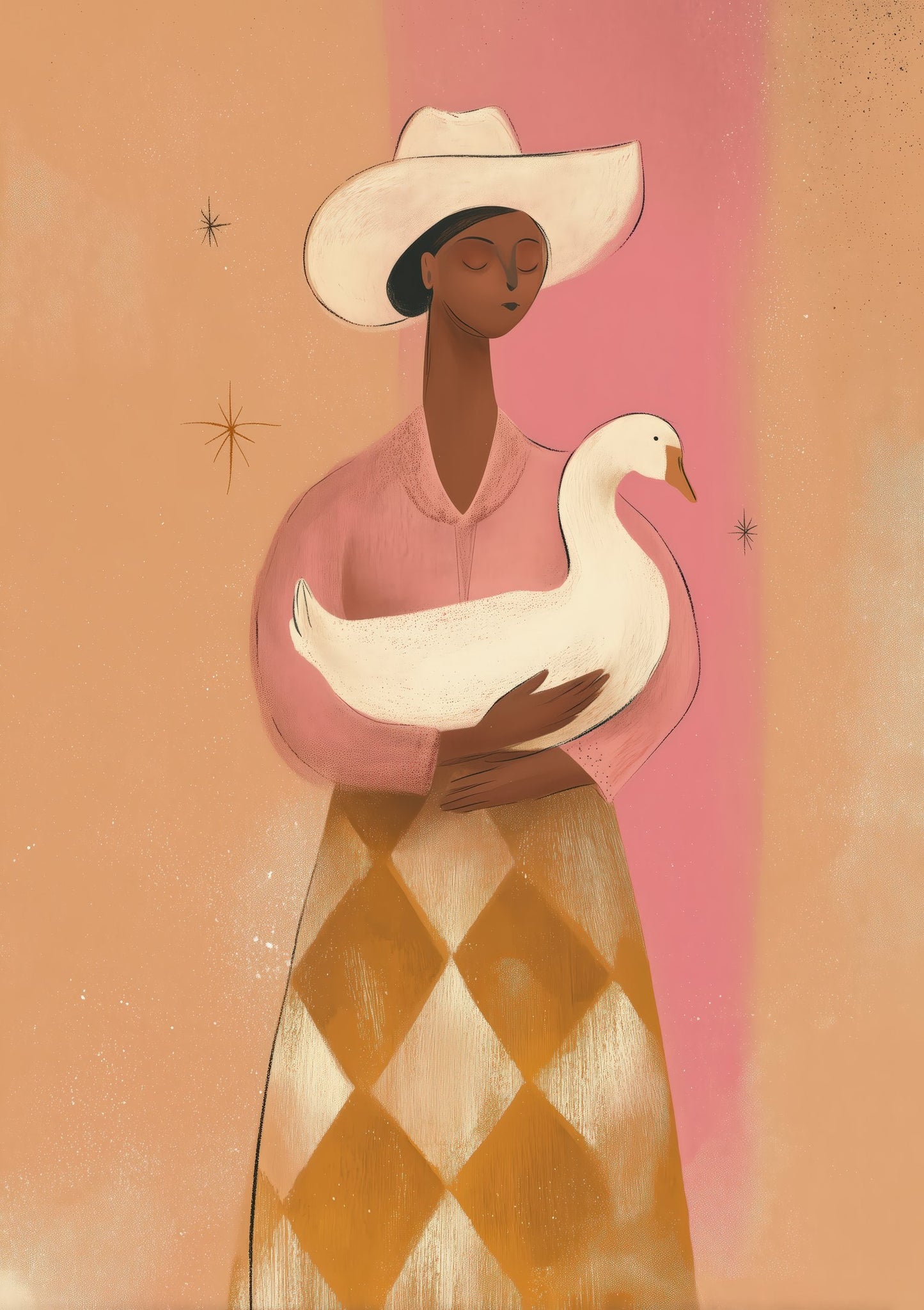 Woman Holding a Goose Print, Folk Portrait Wall Art