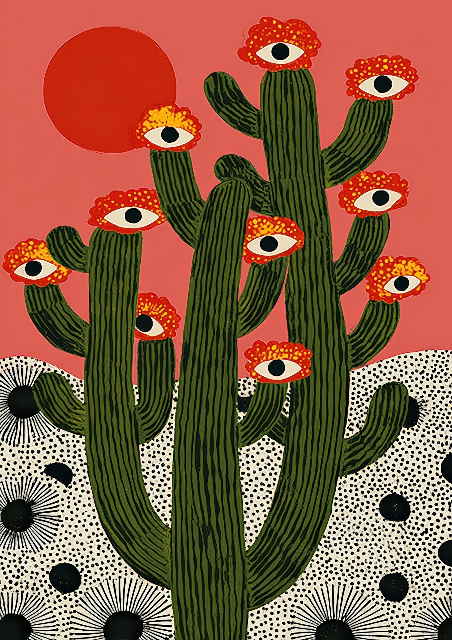Desert Cactus with Eyes Print, Surreal Botanical Wall Art