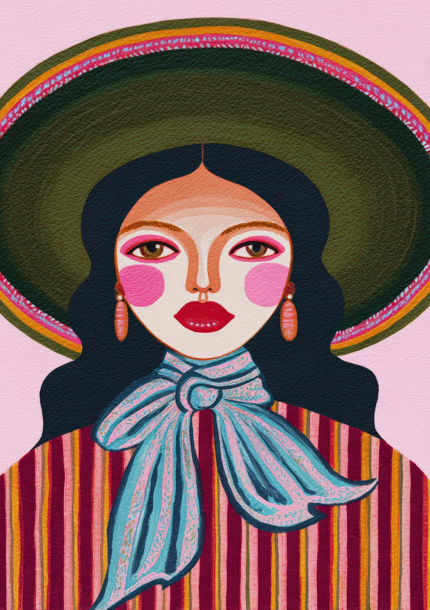 Woman in Sun Hat Print, Folk Portrait Wall Art
