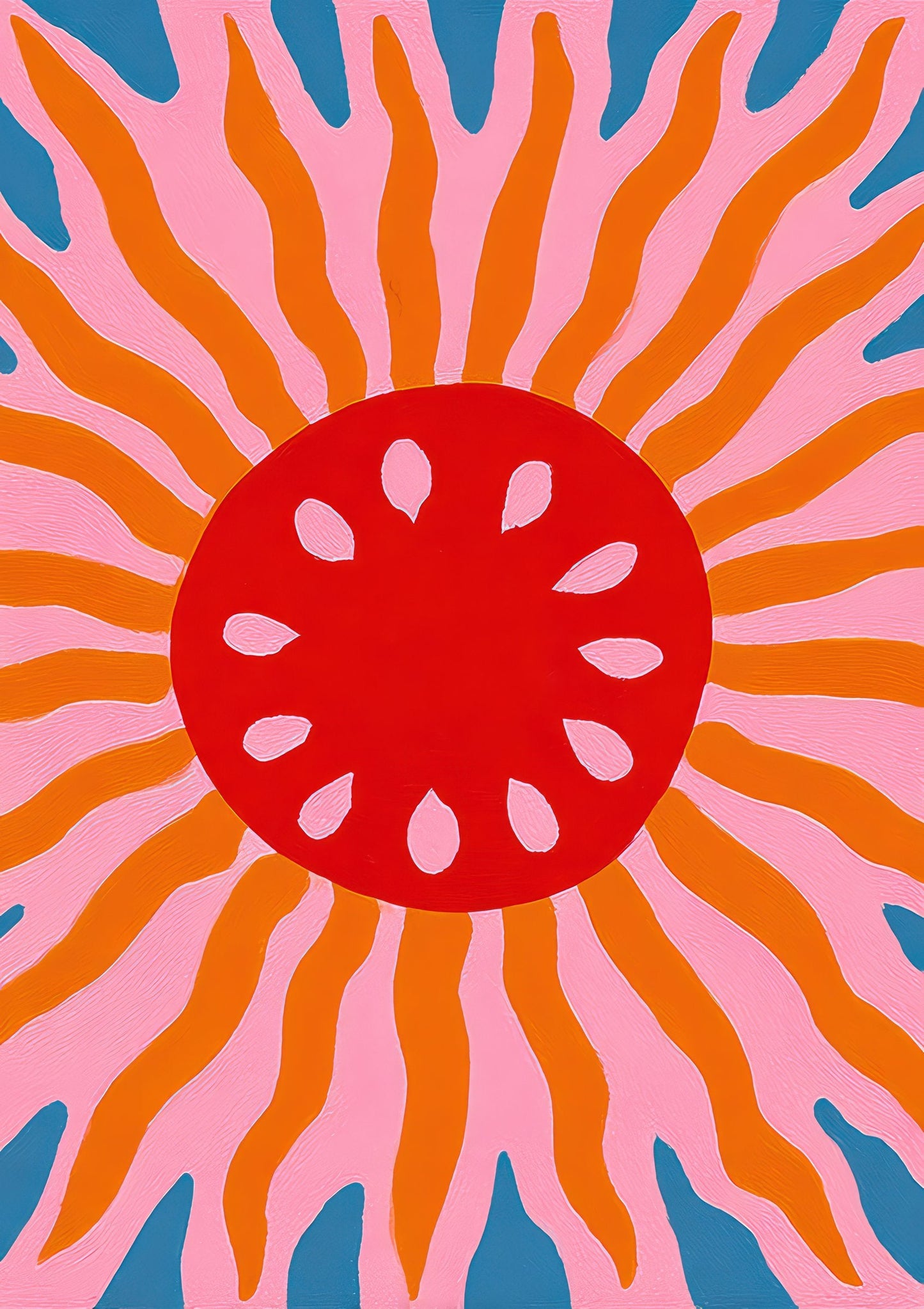 Cherry Red Sun Print, Retro Abstract Wall Art
