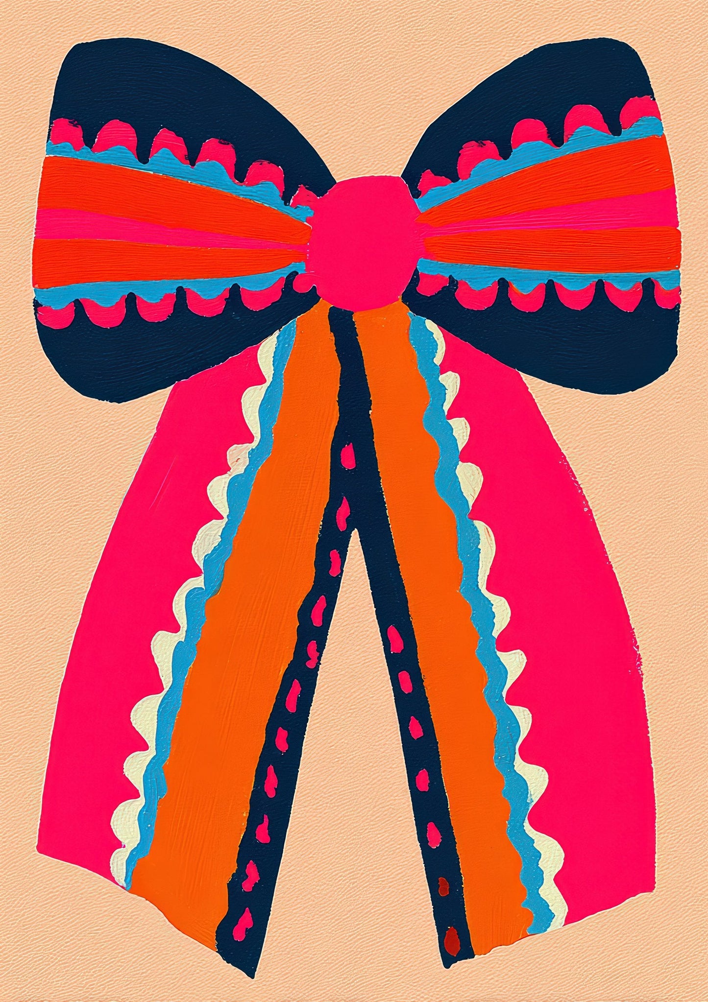 Coral Ribbon Bow Print, Modern Still Life Wall Art