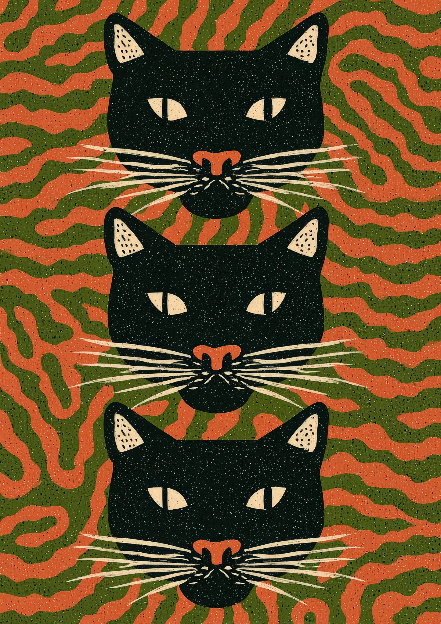 Three Black Cats Print, Graphic Cat Wall Art