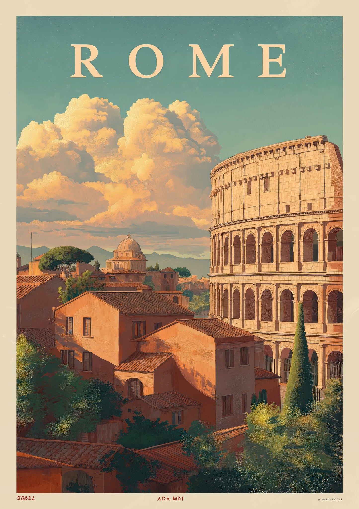 Rome Vintage Travel Poster, Colosseum Print