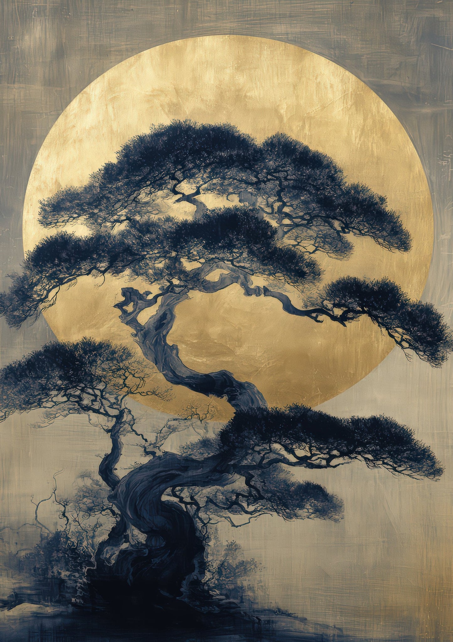 Moonlit Tree Print, Japandi Landscape Wall Art