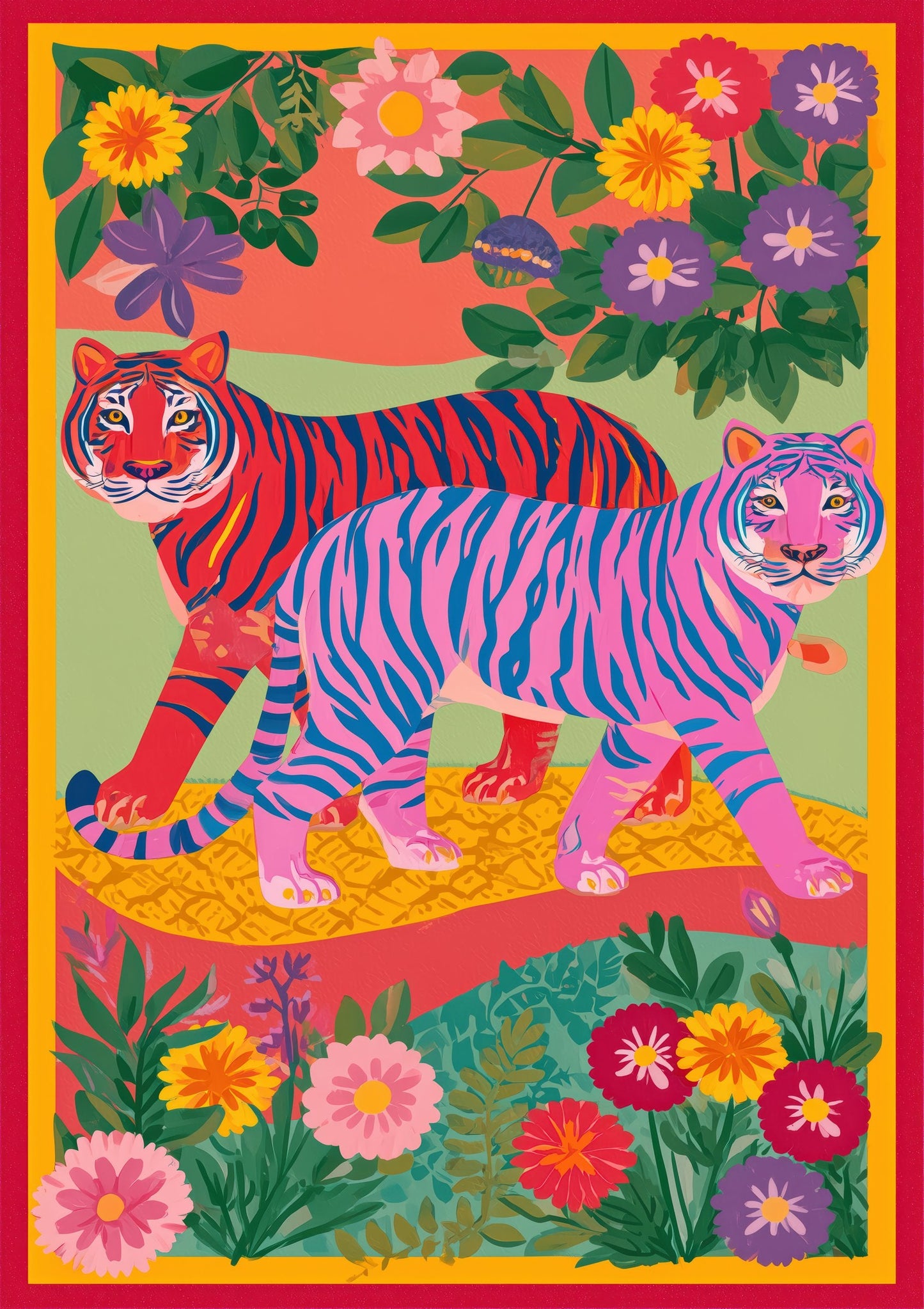 Folk Art Tiger Print, Madhubani Style Animal Wall Art