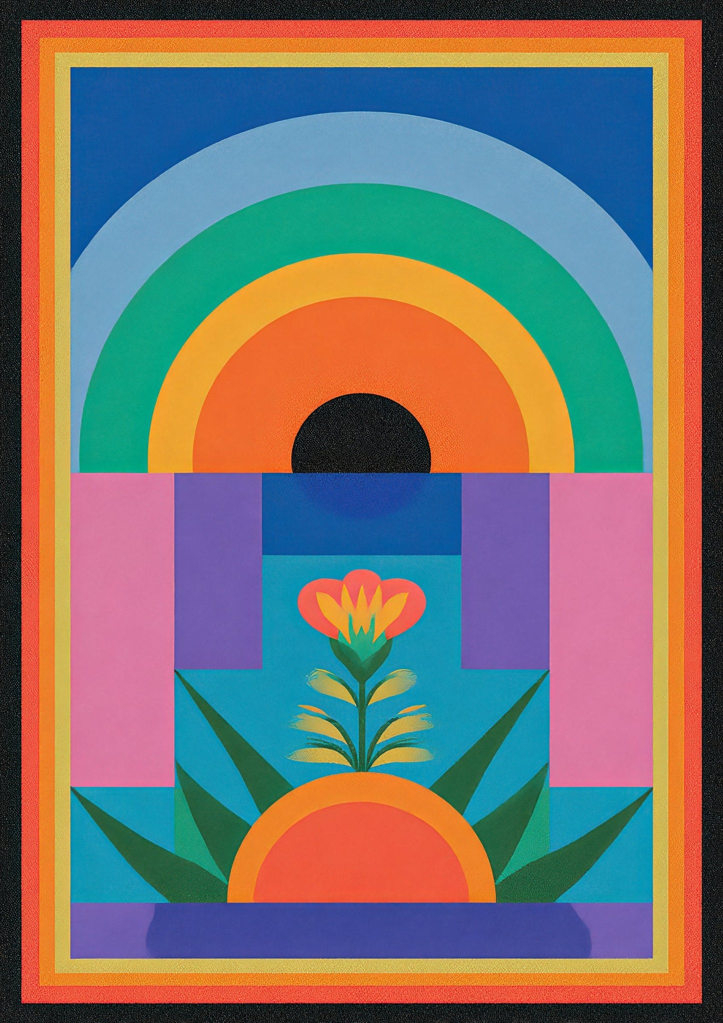 Geometric Flower Arch Print, Retro Tarot Style Wall Art