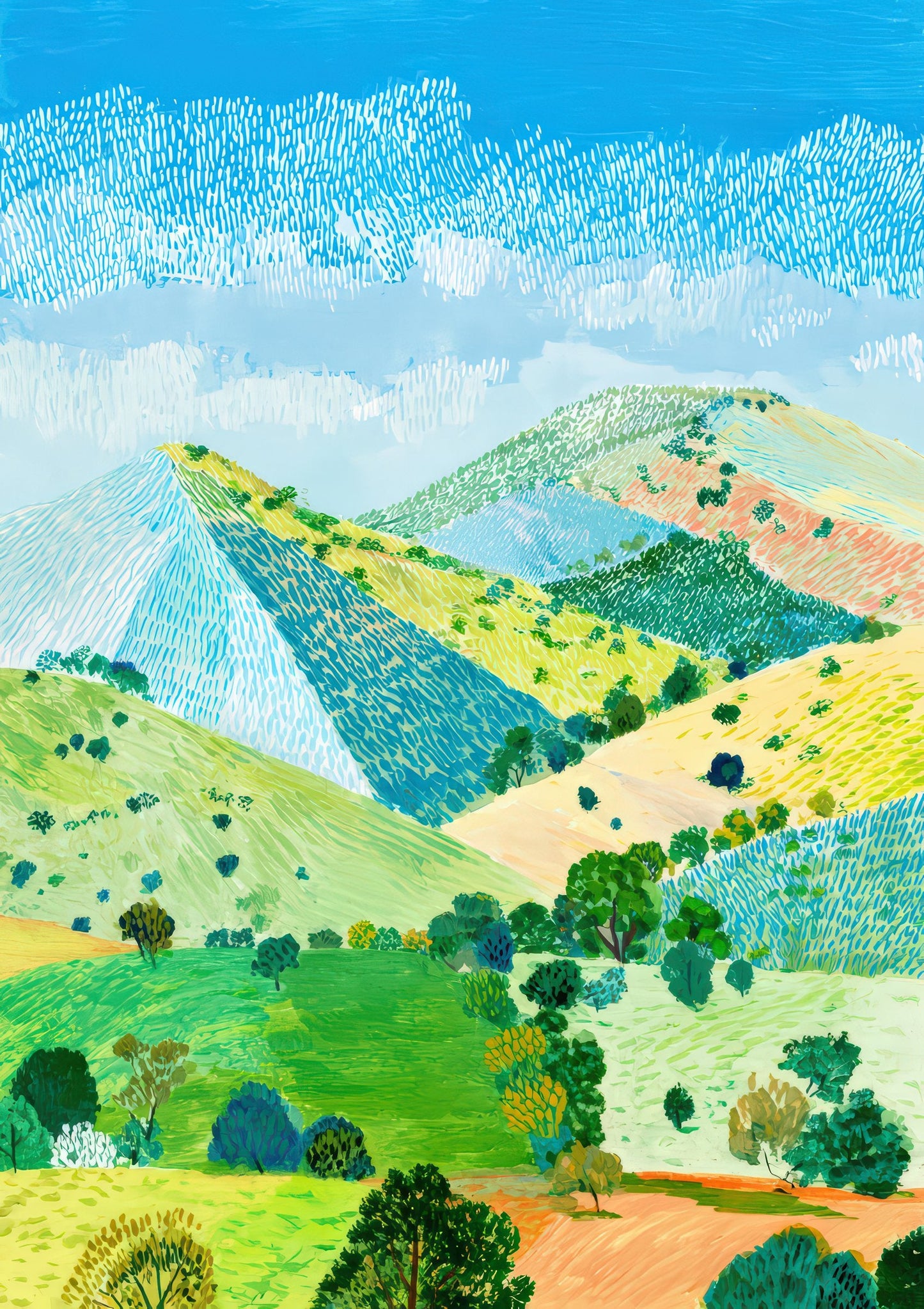 Mountain Landscape Print, Naive Folk Wall Art