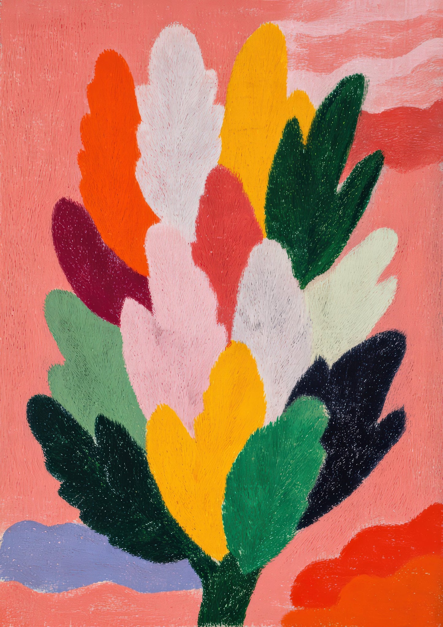 Celosia Leaves Print, Colourful Botanical Wall Art