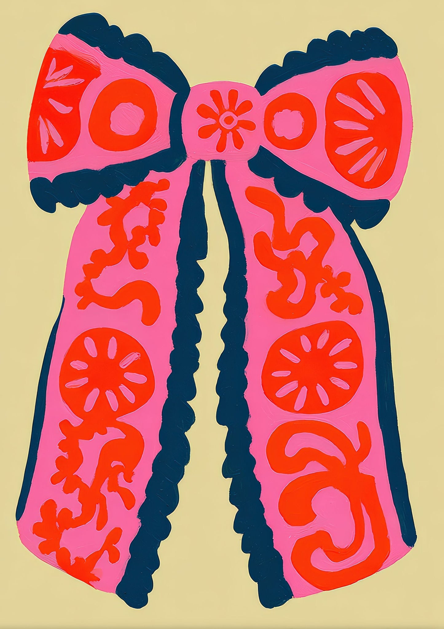 Coral Ribbon Bow Print, Decorative Still Life Wall Art