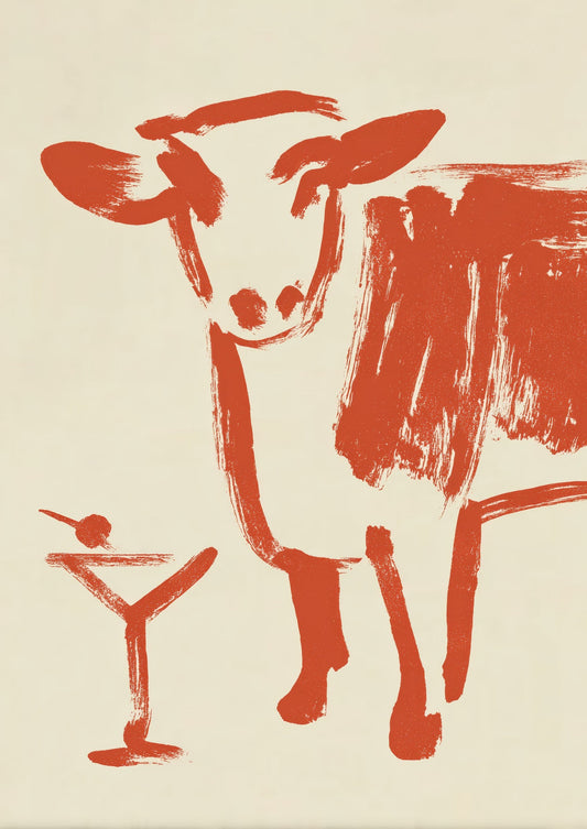 Cow and Martini Print, Funny Wall Art
