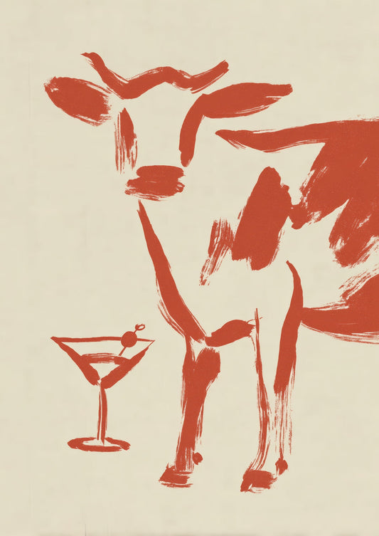 Cow and Cocktail Print, Funny Kitchen Wall Art