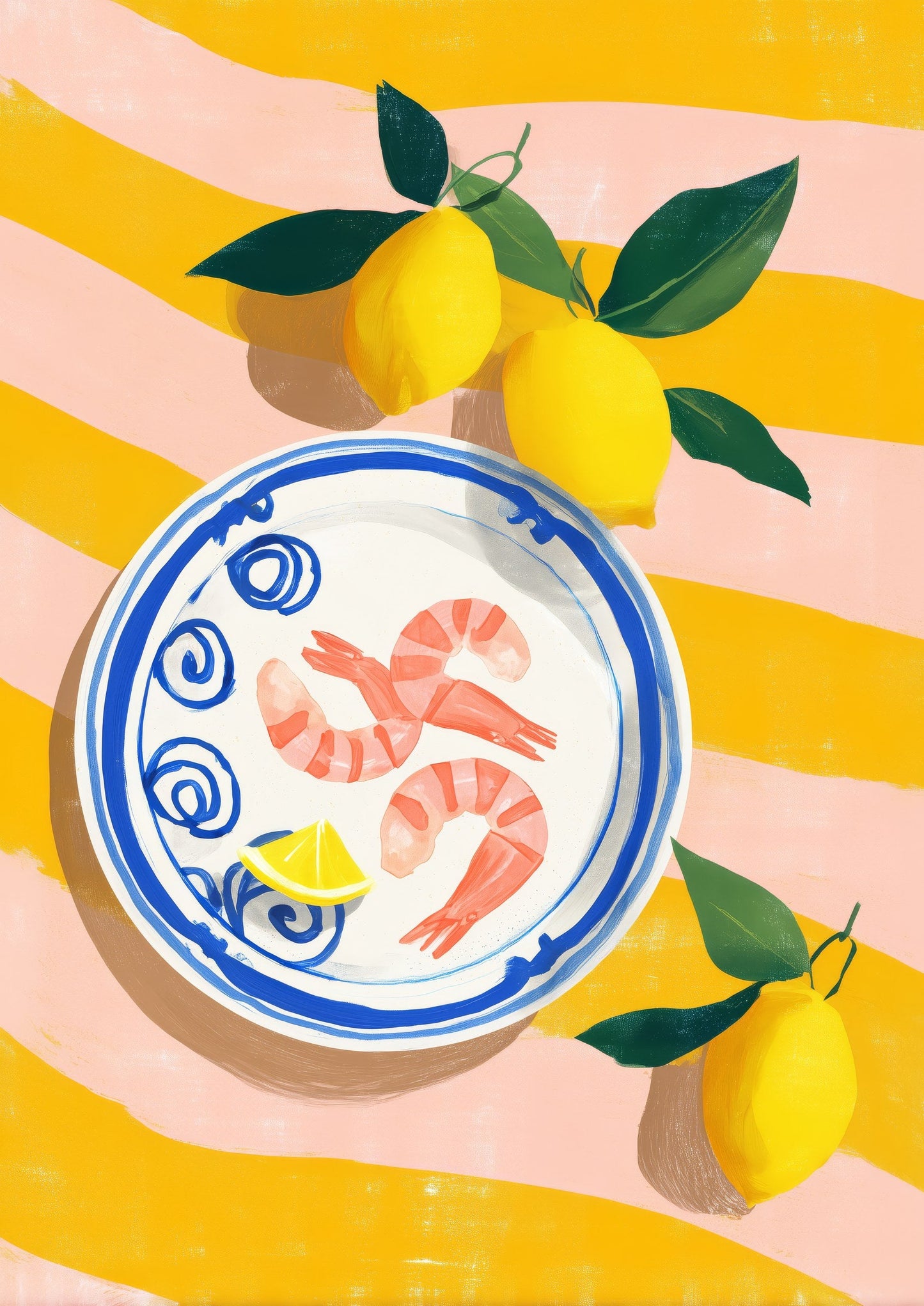 Prawns and Lemon Print, Seafood Wall Art
