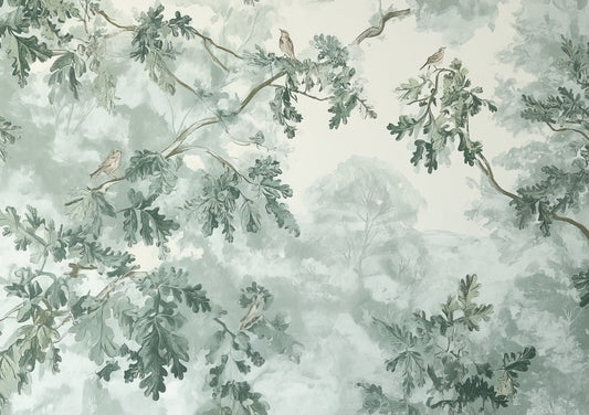 Chinoiserie Mural Print, Sage Botanical Wall Art