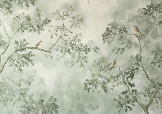 Chinoiserie Bird Print, Sage Botanical Wall Art