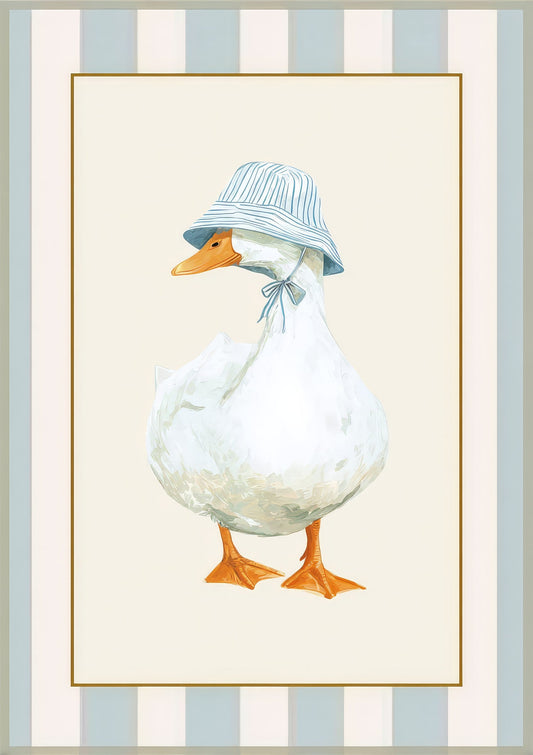 Duck in a Bucket Hat Print, Funny Animal Wall Art