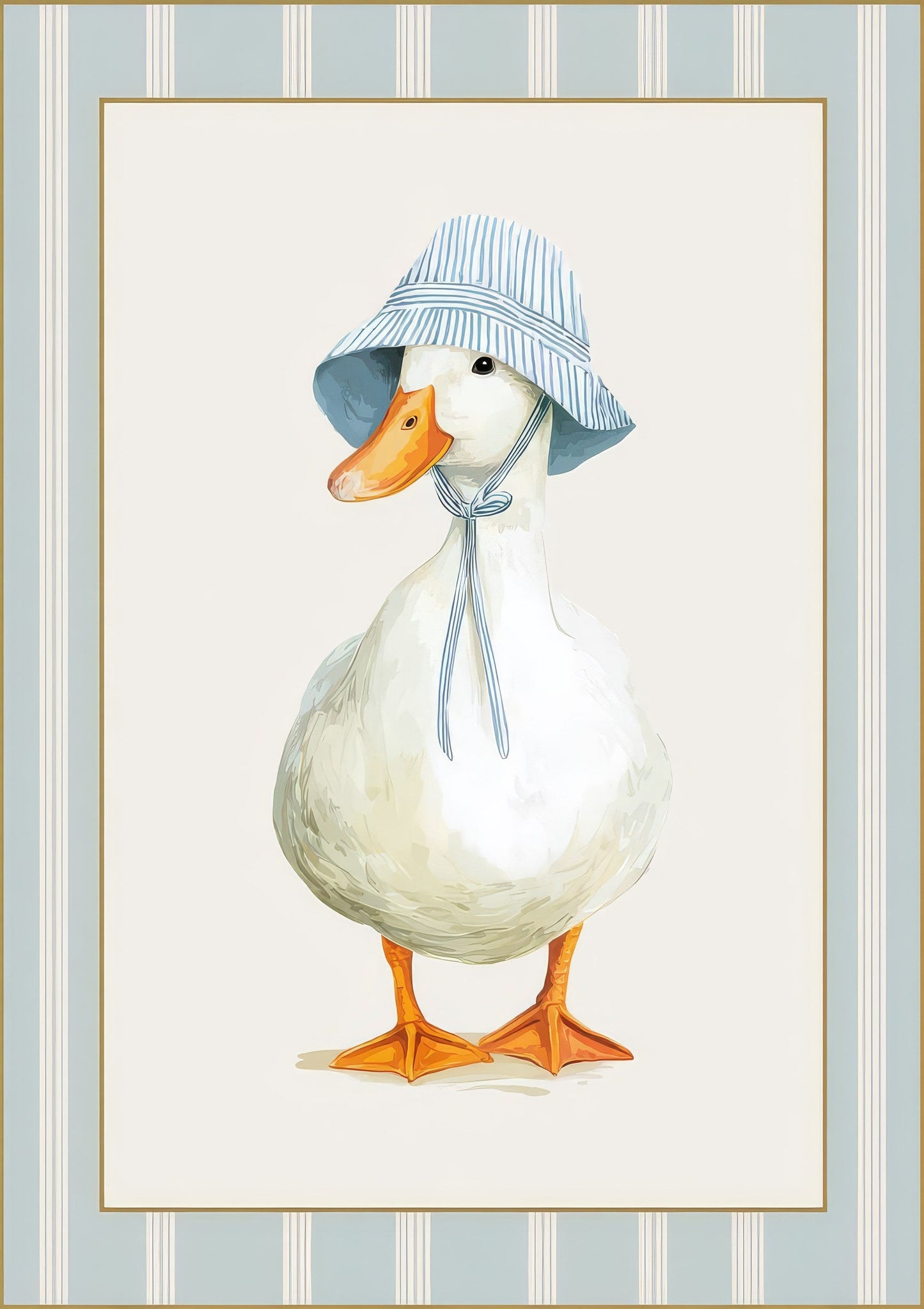 Duck in a Bucket Hat Print, Quirky Wall Art