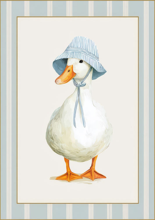 Duck in a Bucket Hat Print, Quirky Wall Art