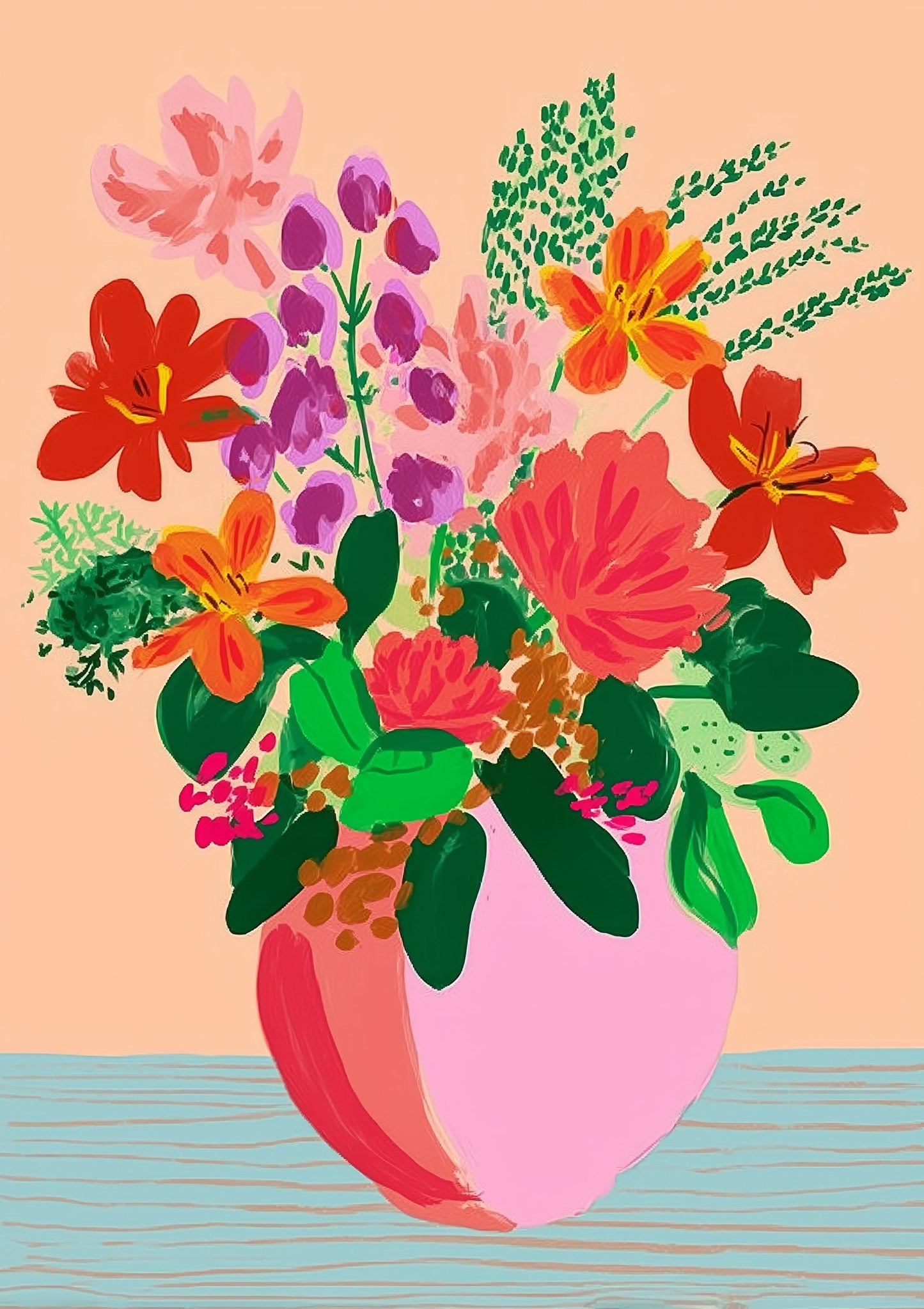 Colourful Bouquet Print, Folk Floral Wall Art