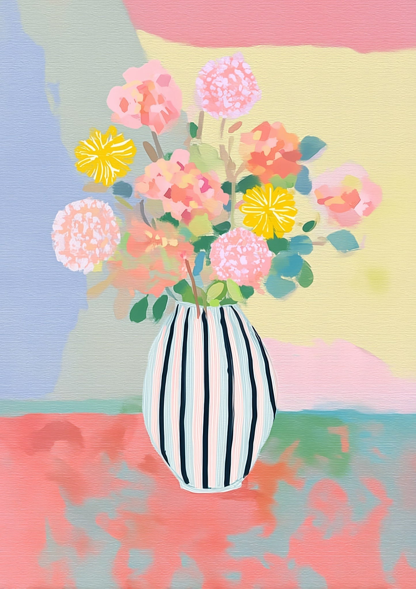 Pastel Bouquet Print, Folk Floral Wall Art