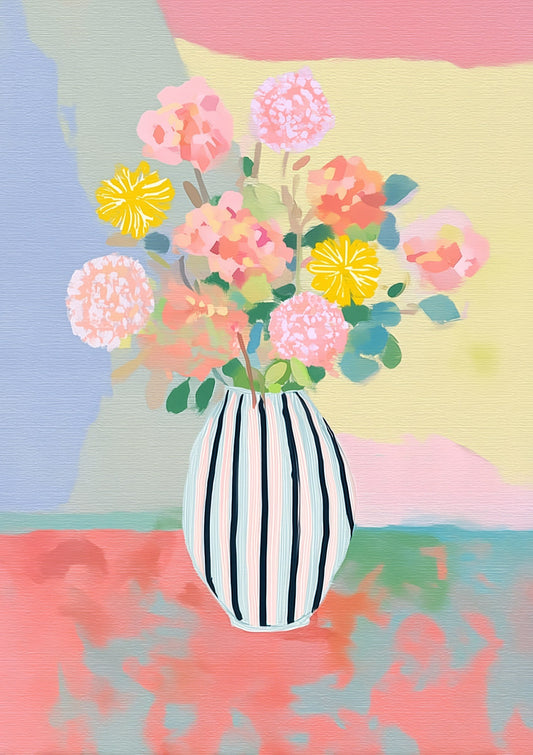 Pastel Bouquet Print, Folk Floral Wall Art