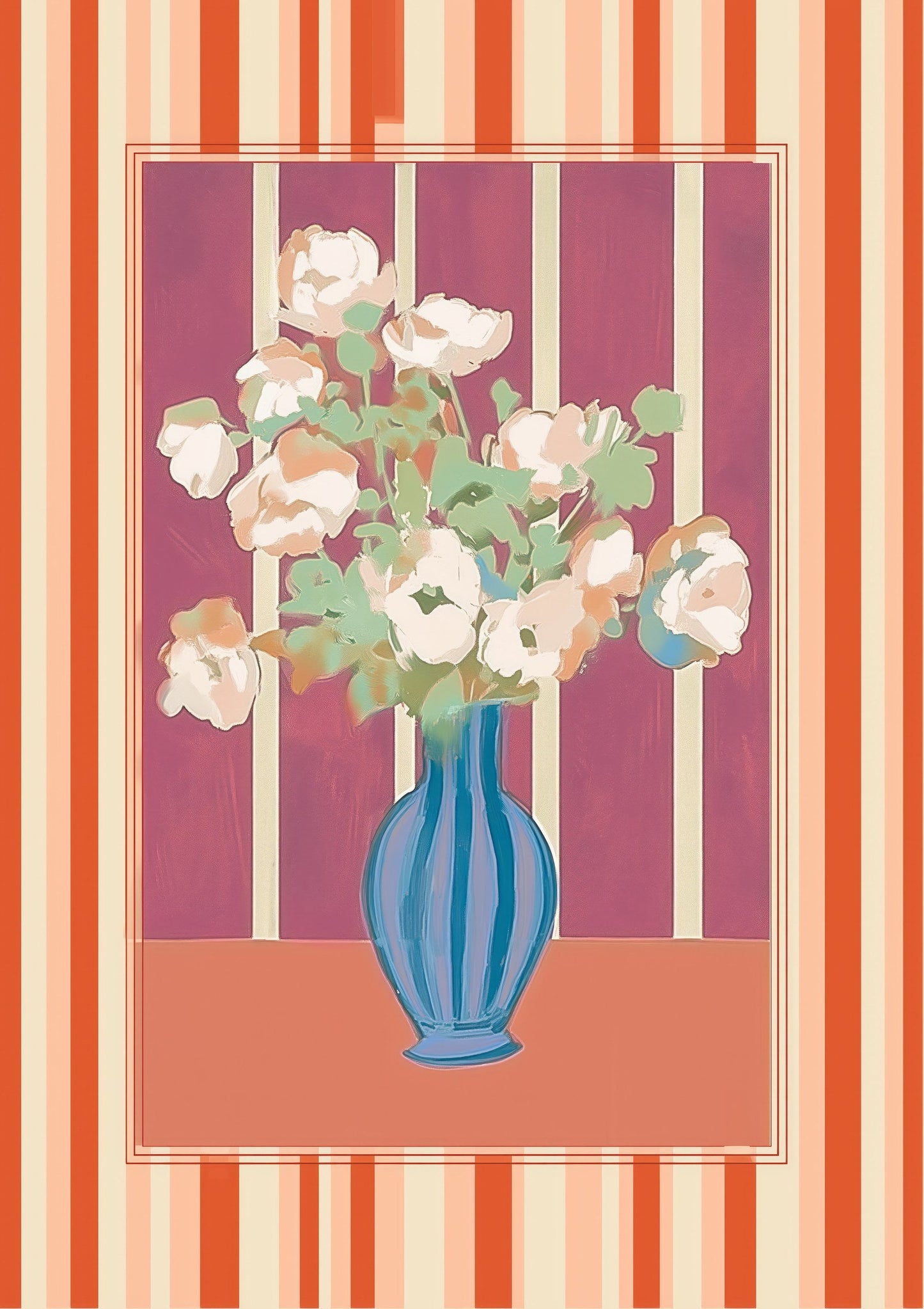 White Roses Print, Folk Floral Wall Art