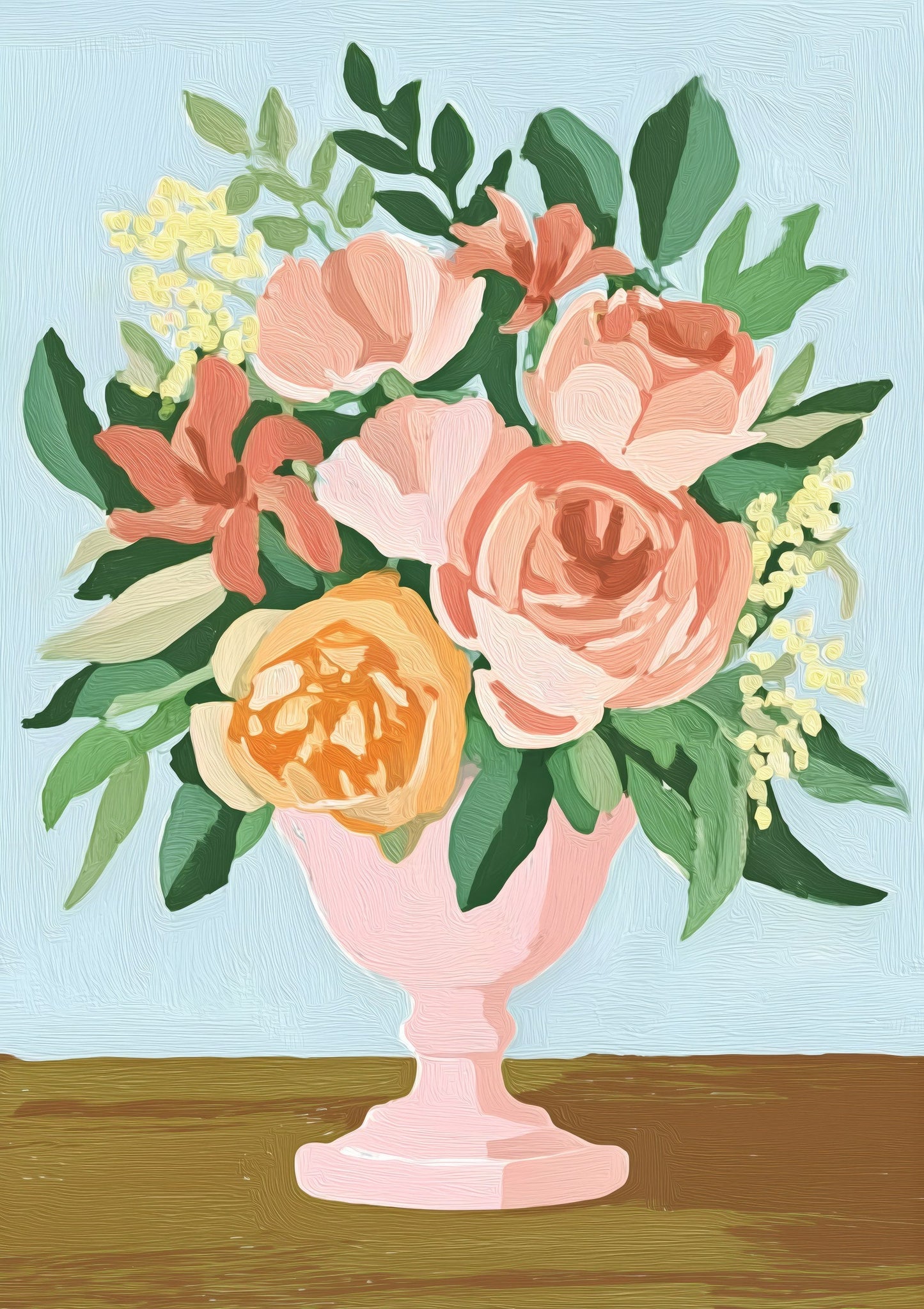 Peach Roses Print, Painterly Floral Wall Art