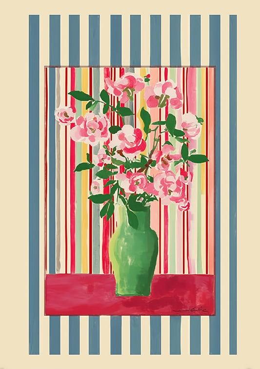 Pink Flowers Print, Folk Floral Wall Art