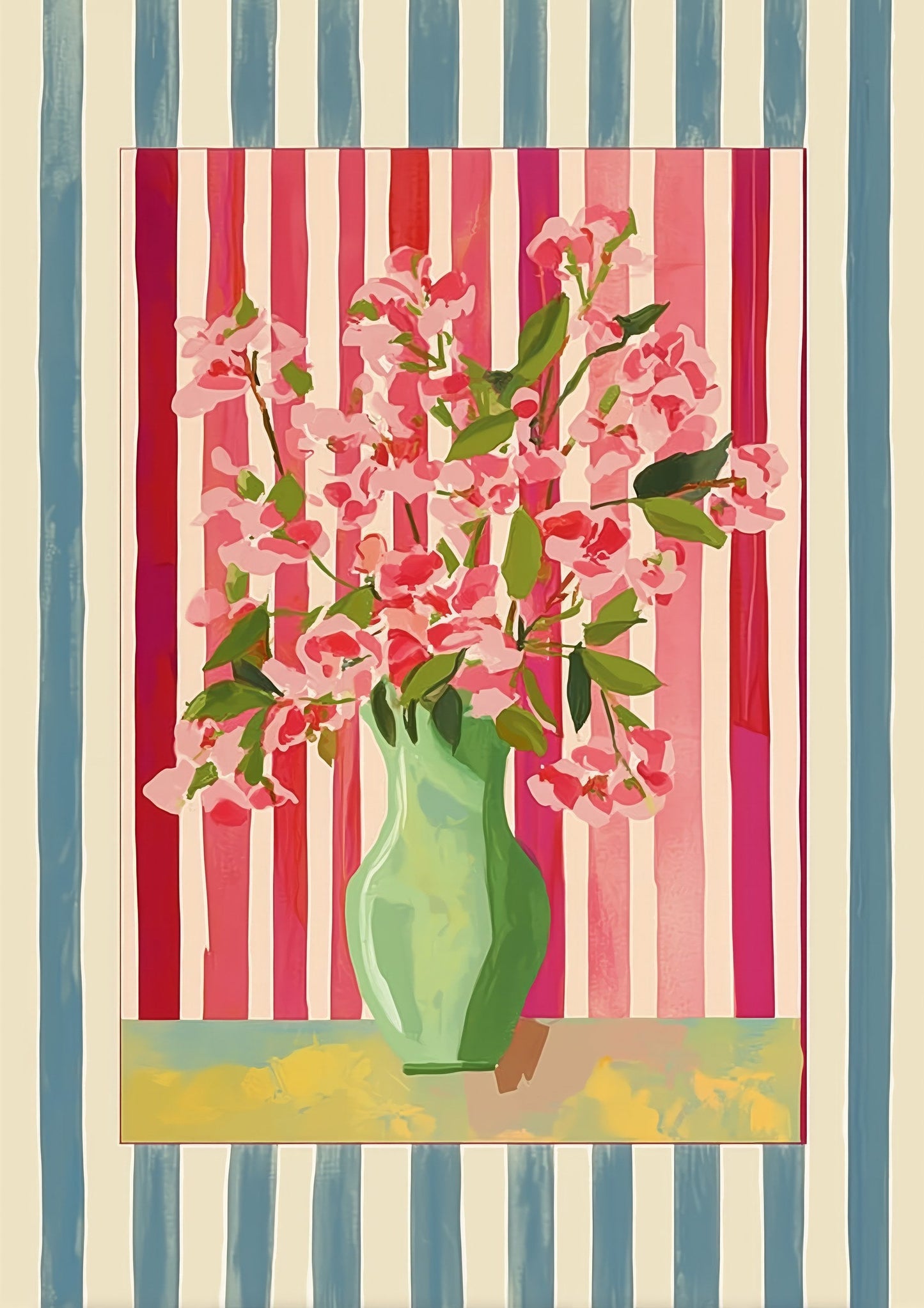Pink Bouquet Print, Folk Floral Wall Art