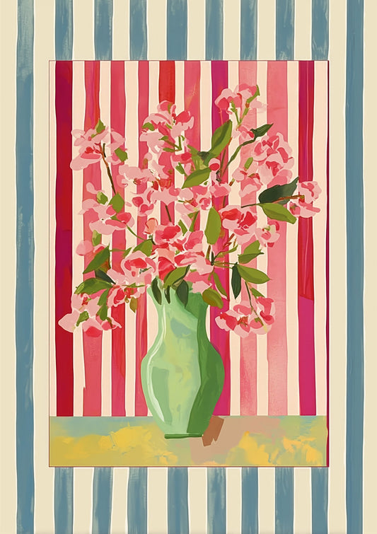 Pink Bouquet Print, Folk Floral Wall Art