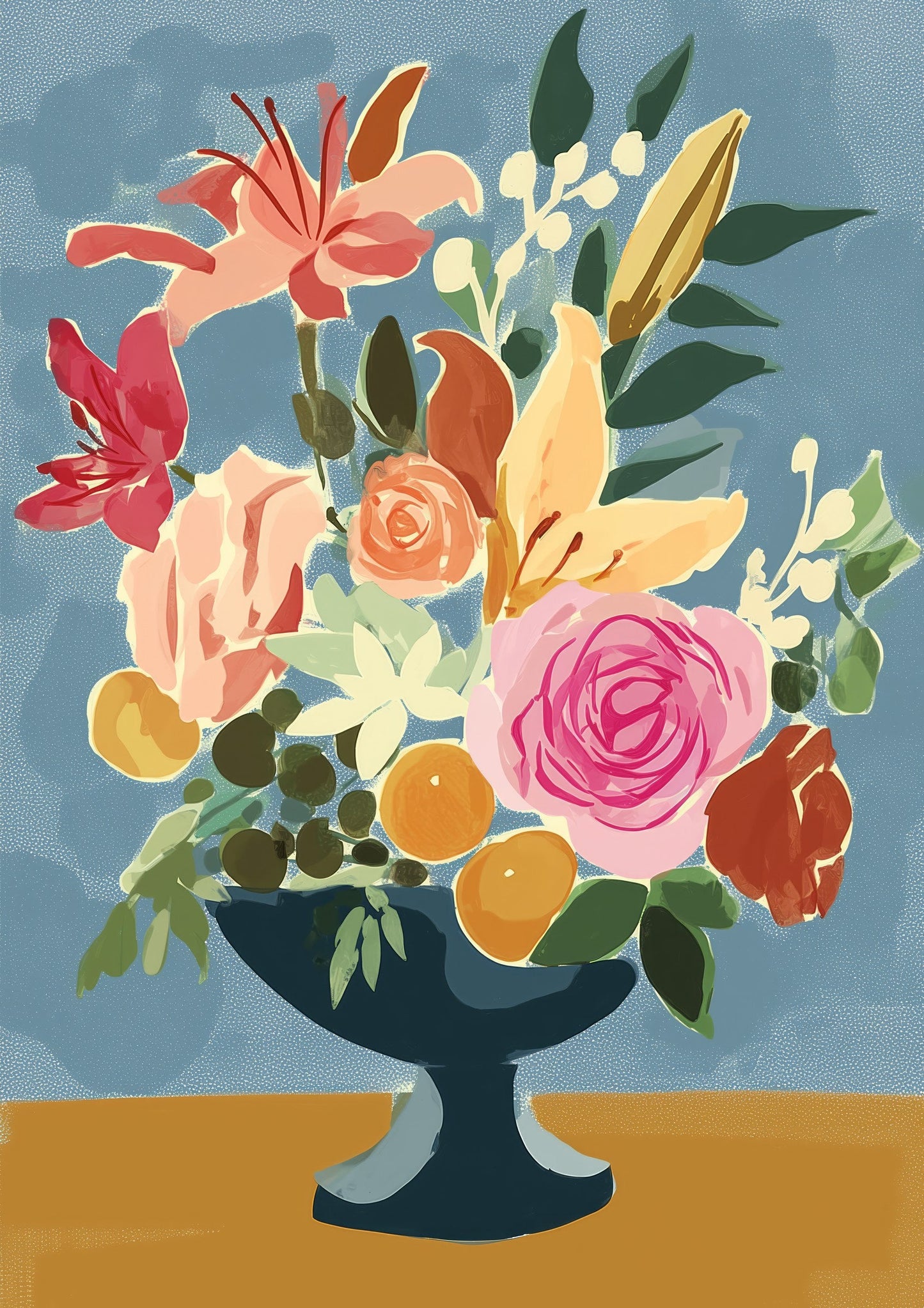 Bouquet in a Bowl Print, Folk Floral Wall Art