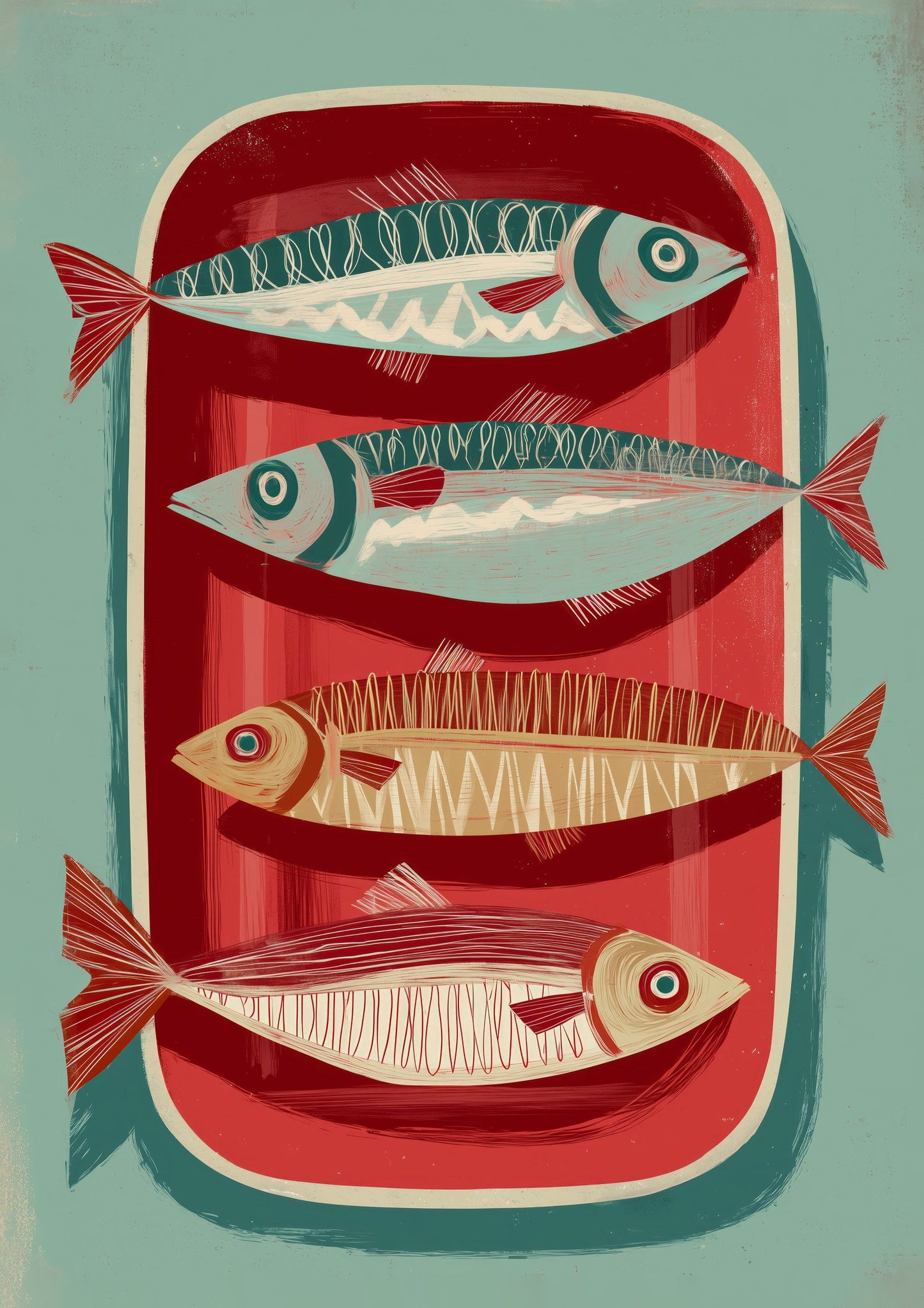 Sardine Tin Print, Folk Kitchen Wall Art