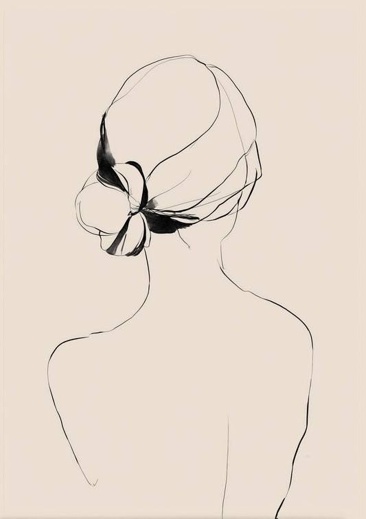 Hair Bow Line Print, Minimalist Figure Wall Art
