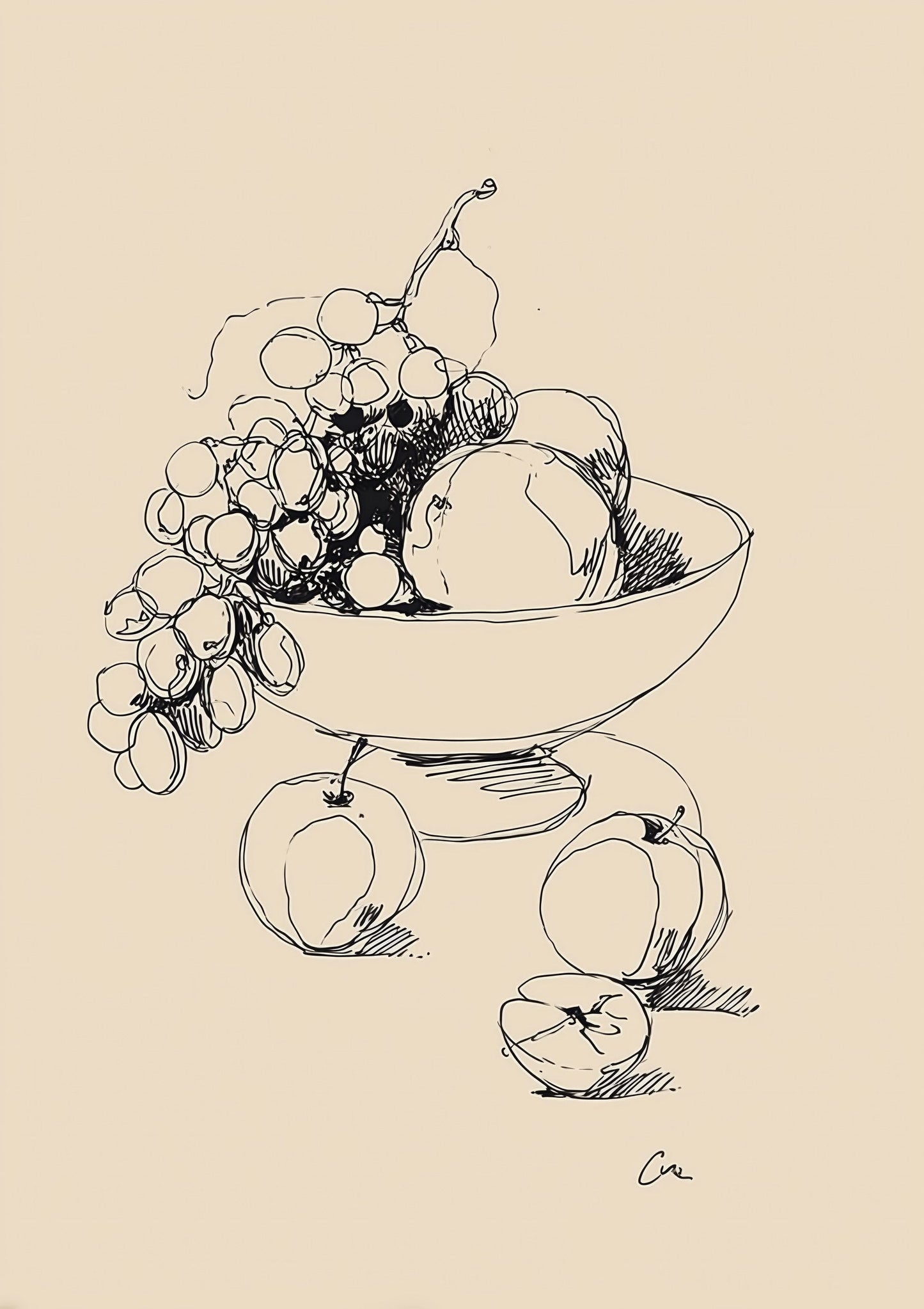 Fruit Bowl Print, Minimalist Line Wall Art