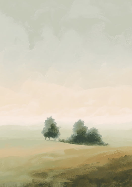 Misty Meadow Print, Painterly Landscape Wall Art