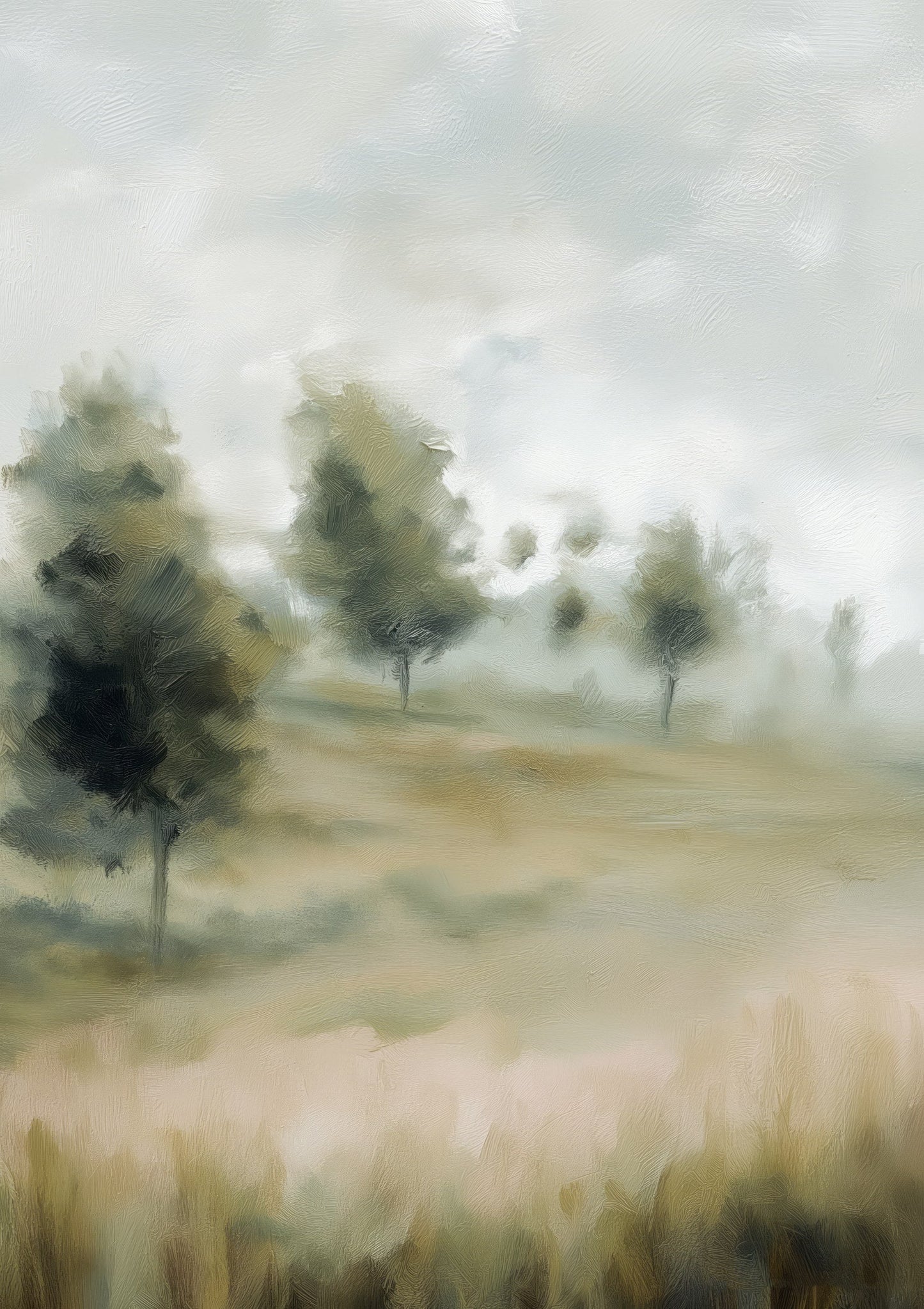 Misty Meadow Print, Tree Landscape Wall Art