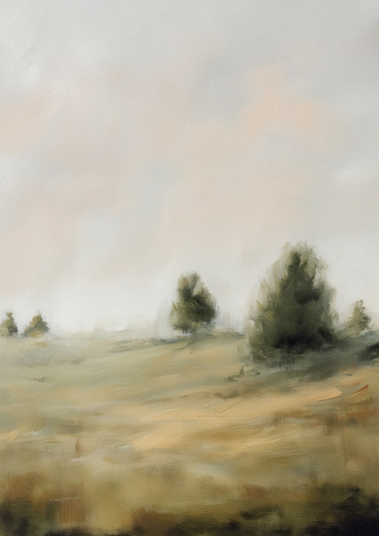 Hazy Meadow Print, Painterly Landscape Wall Art