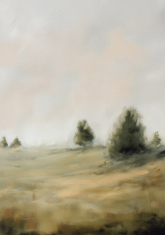 Hazy Meadow Print, Painterly Landscape Wall Art