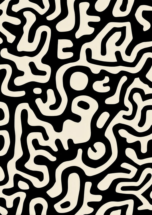 Squiggle Print, Black and White Abstract Wall Art