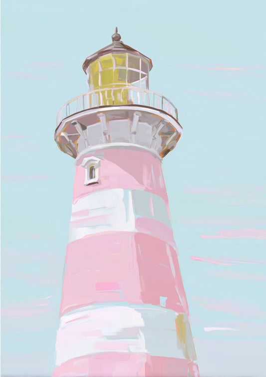 Pink Lighthouse Print, Coastal Wall Art