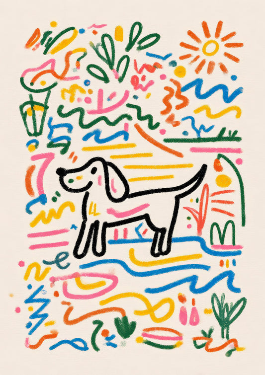 Doodle Dog Print, Colourful Kids Wall Art