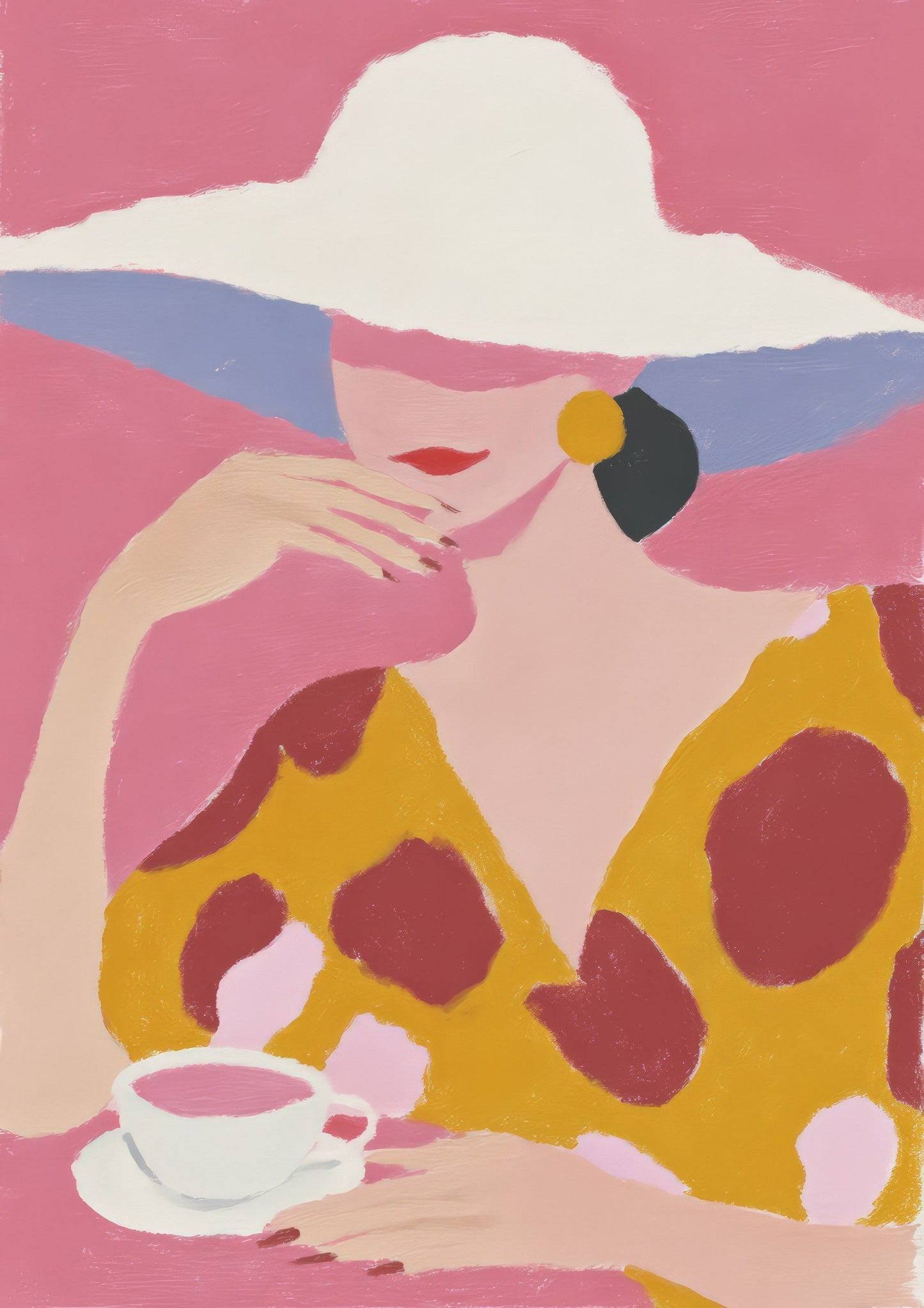 Woman in a Sun Hat Print, Folk Figurative Wall Art