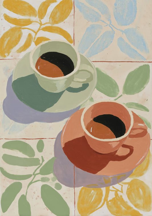 Two Coffees Print, Matisse Style Kitchen Wall Art