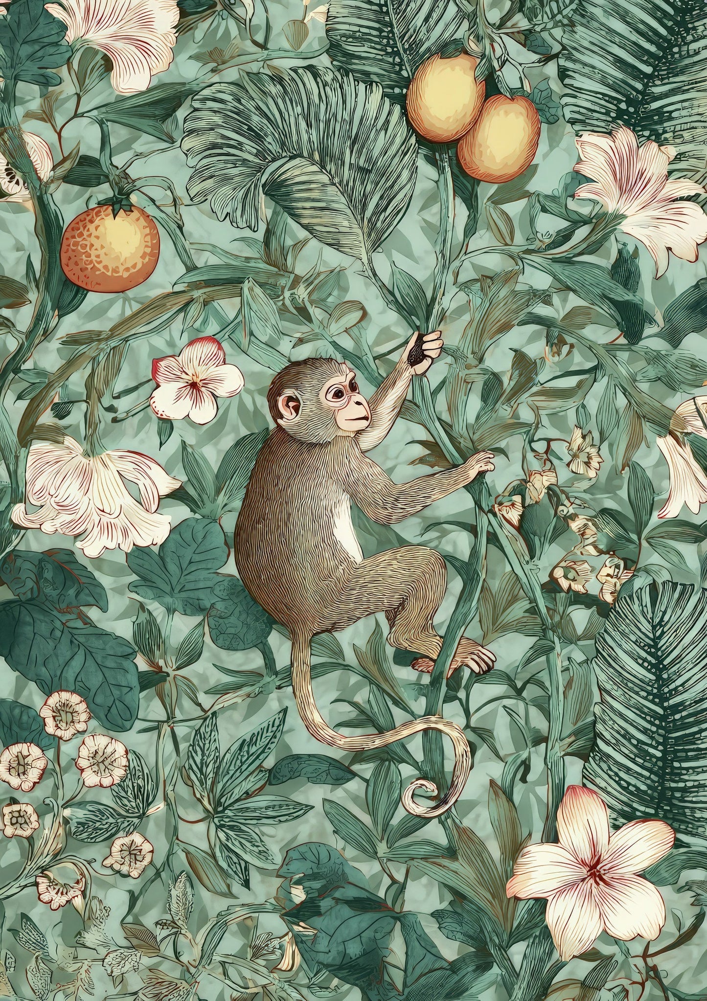 Monkey Jungle Print, Chinoiserie Wall Art