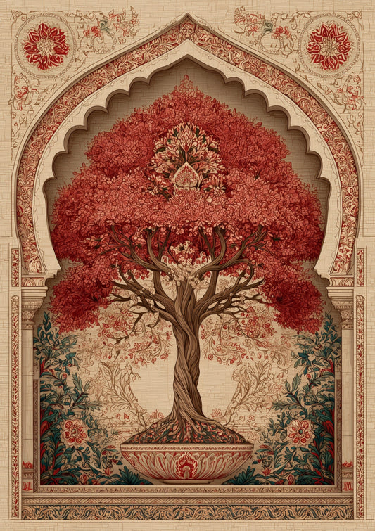 Red Tree Print, Indo-Persian Wall Art