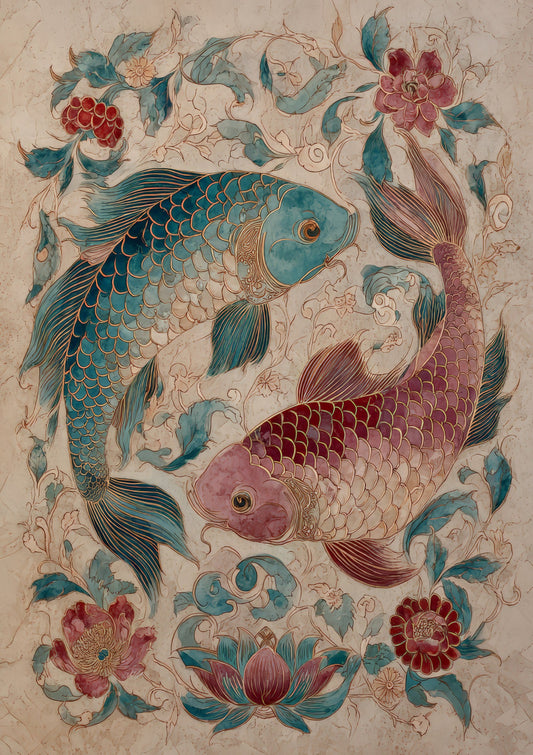 Two Fish Print, Indo-Persian Wall Art