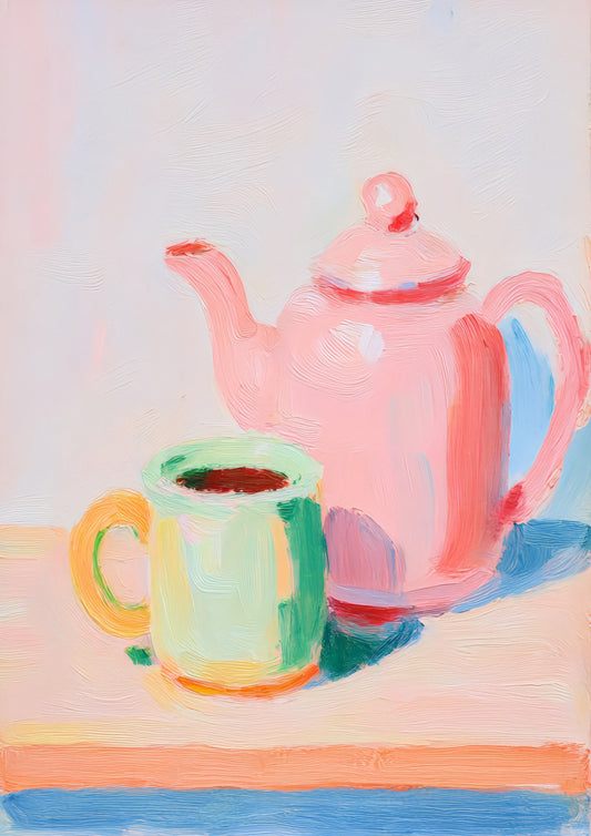 Pink Teapot Print, Kitchen Still Life Wall Art
