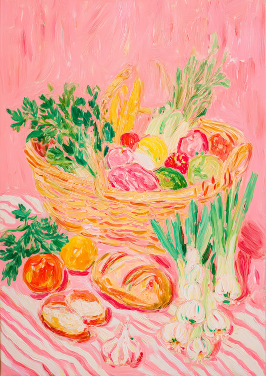 Vegetable Basket Print, Kitchen Food Wall Art