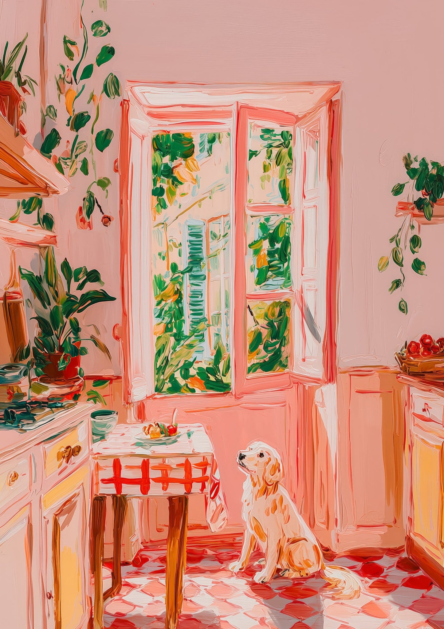 Pink Interior Print, Garden View Wall Art